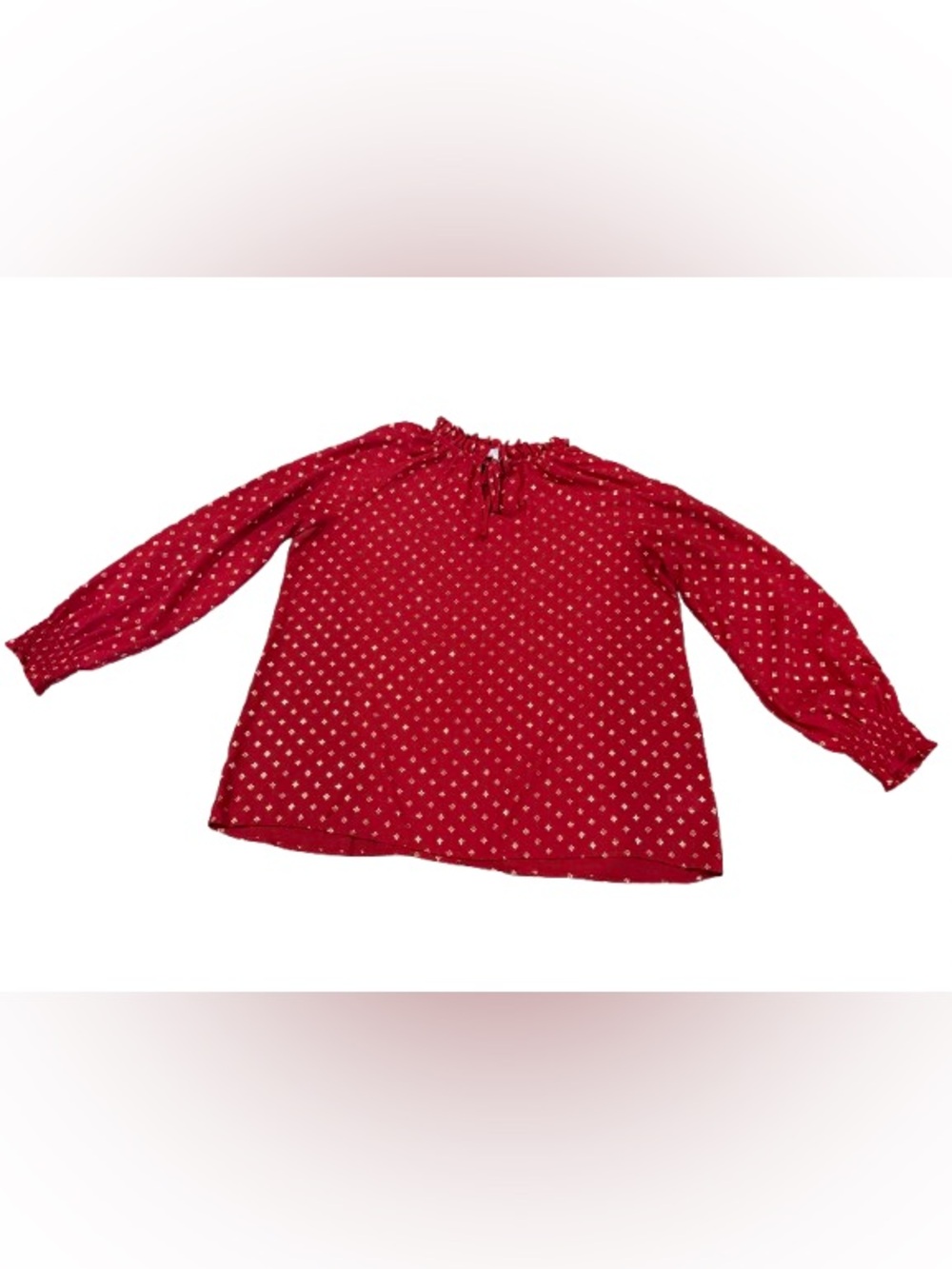 Time and Tru Women’s Red Ruffle Tie Neck Long Sleeve Blouse Size Extra Large